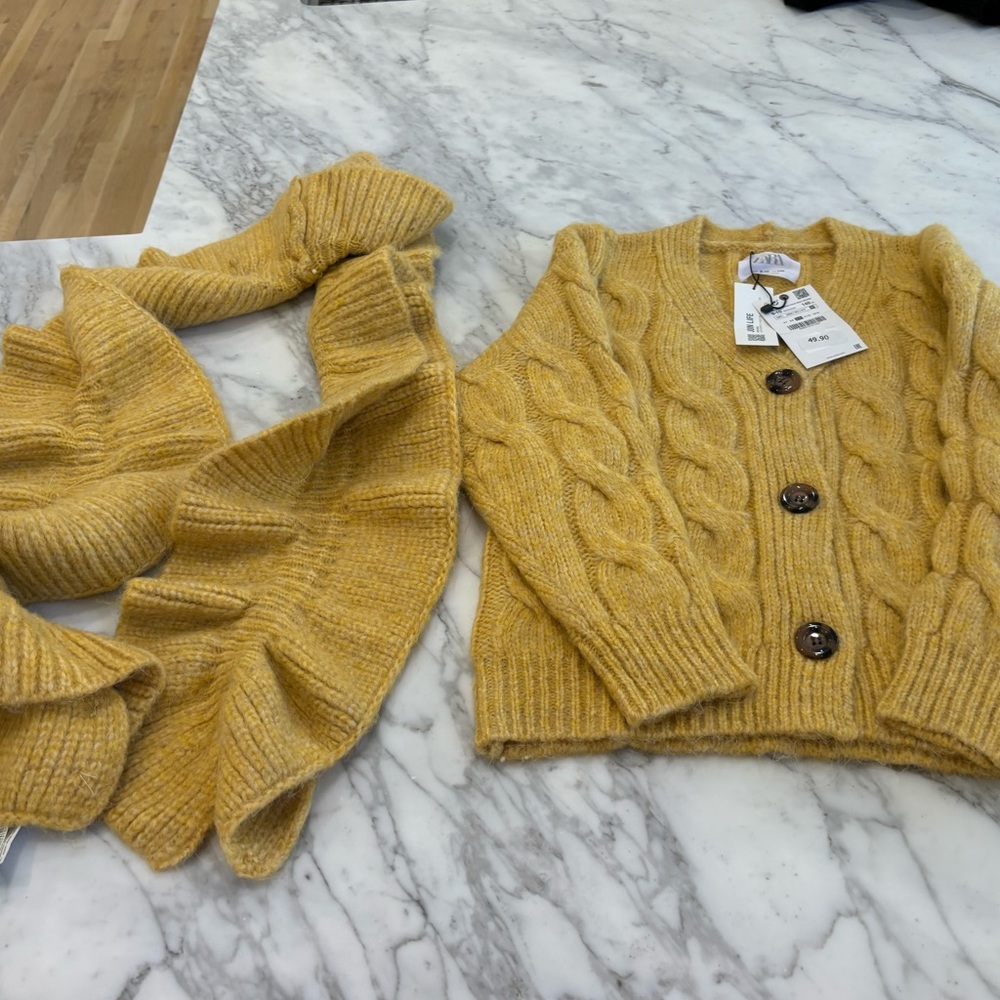 NWT Zara Girls Cable Knit Cardigan and Scarf